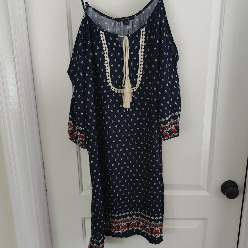 Espresso Navy Bohemian Dress with Tassel Detail